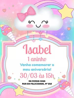 Convite Aniversário Chuva de Amor com Nuvem Fofa para Editar Online