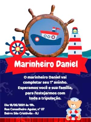 Convite Aniversário Ursinho Marinheiro para Editar Online
