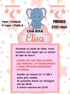 Convite Chá Rifa Elefantinho Rosa Editável Online