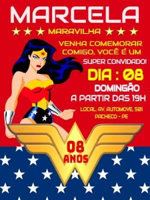 Convite Aniversário Mulher Maravilha para Editar Online