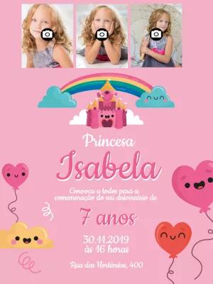 Convite de Aniversário Princesa com Foto para Editar Online
