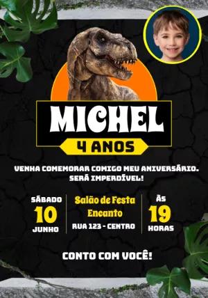 Convite Aniversário Dinossauro com Foto para Editar Online