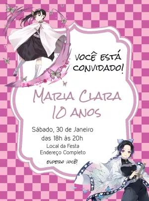 Convite Aniversário Demon Slayer Shinobu para Editar Online