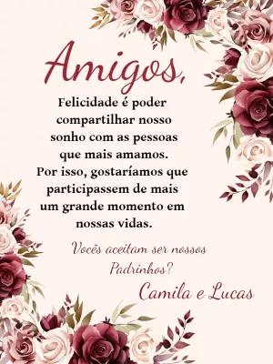 Convite Padrinhos Casamento Floral Marsala para Editar Online