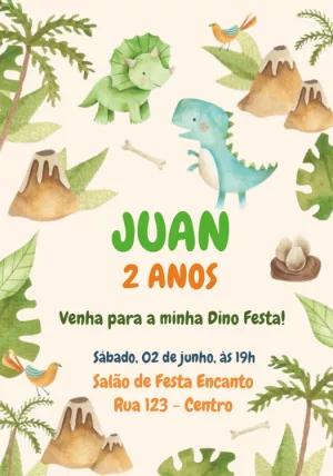 Convite Aniversário Dino Baby Fofo para Editar Online