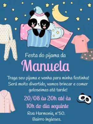 Convite Festa do Pijama Panda Fofo para Editar Online