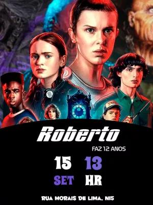 Convite de Aniversário Stranger Things com Personagens para Editar