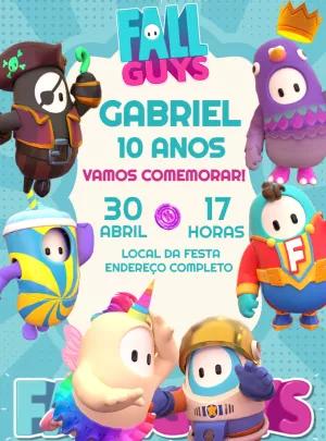 Convite de Aniversário Fall Guys com Personagens para Editar