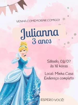 Convite de Aniversário Princesa Cinderela para Editar Online