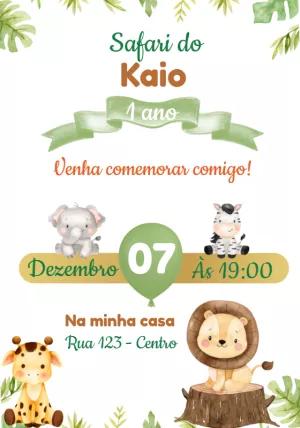 Convite Aniversário Safari Baby com Animais para Editar Online