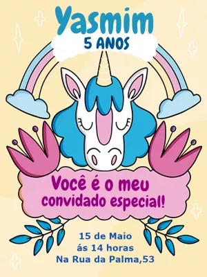 Convite de Aniversário Unicórnio Mágico para Editar Online