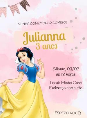 Convite Aniversário Branca de Neve Editável para Imprimir