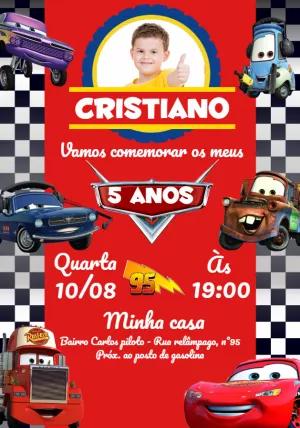 Convite de Aniversário Carros com Foto para Editar Online