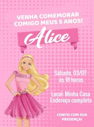 Convite de Aniversário Barbie para Editar e Imprimir