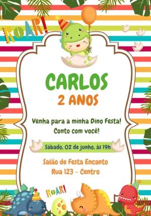Convite Aniversário Dino Baby Fofo para Editar Online