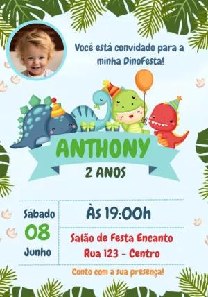 Convite Aniversário Dino Baby com Foto para Editar Online