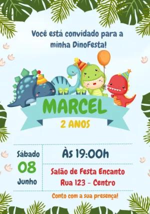 Convite Aniversário Dino Baby Fofo para Editar Online