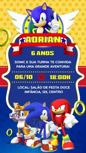 Convite de Aniversário Sonic e sua Turma para Editar Online