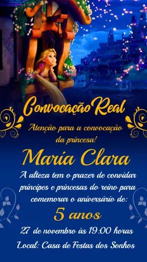 Convite de Aniversário Enrolados com Rapunzel para Editar Online