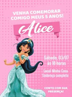 Convite de Aniversário Jasmine Princesa para Editar Online