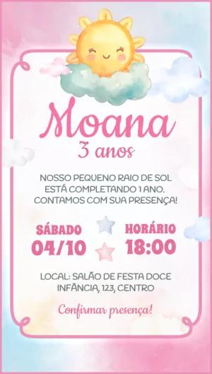 Convite Aniversário Raio de Sol Rosa para Editar Online