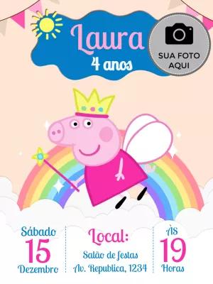 Convite de Aniversário Peppa Pig com Foto para Editar Online