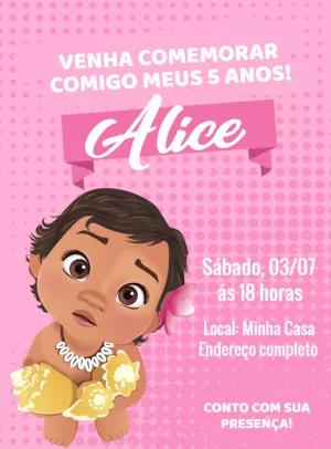 Convite Aniversário Moana Baby para Editar e Personalizar