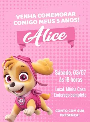 Convite Aniversário Patrulha Canina Skye para Editar Online