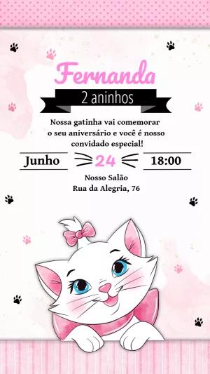 Convite Aniversário Gatinha Marie para Editar Online e Imprimir