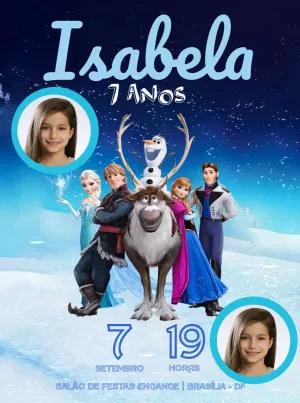 Convite Aniversário Frozen com Foto para Editar Online