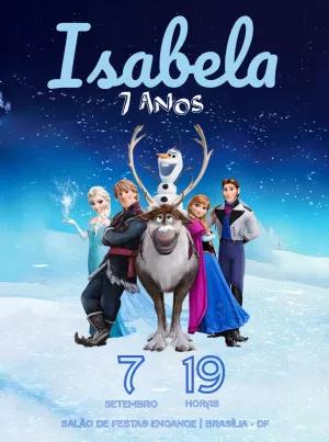 Convite de Aniversário Frozen com Personagens para Editar Online