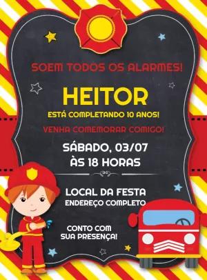 Convite de Aniversário Bombeiro Infantil para Editar Online