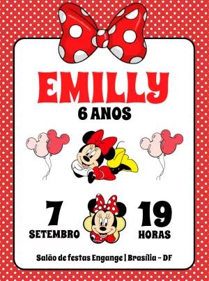 Convite de Aniversário Minnie Mouse Vermelha para Editar