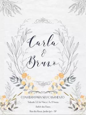 Convite de Casamento Floral Rústico para Editar Online