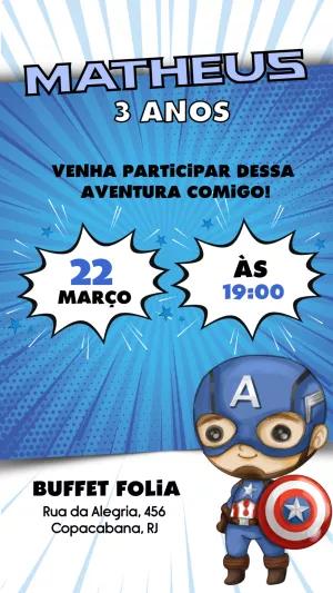 Convite de Aniversário Capitão América para Editar Online