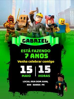 Convite de Aniversário Roblox com Personagens para Editar Online