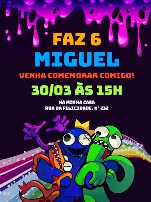 Convite de Aniversário Rainbow Friends para Editar Online
