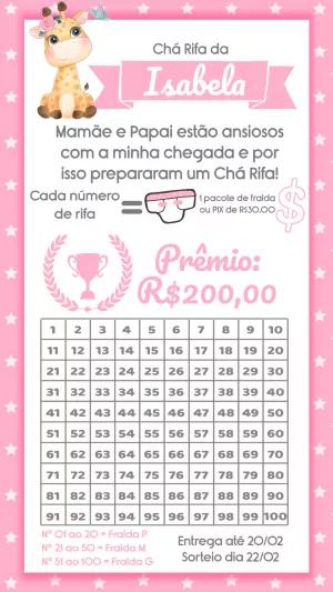 Chá Rifa Girafinha Menina: Convite Editável Online