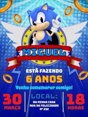 Convite de Aniversário Sonic para Editar e Imprimir