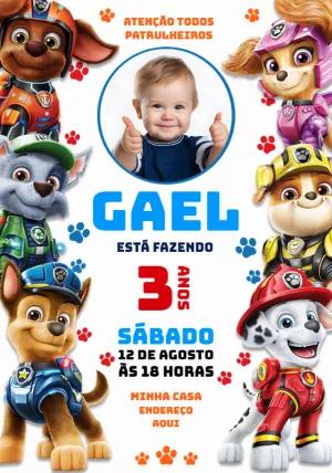 Convite Aniversário Patrulha Canina com Foto para Editar Online