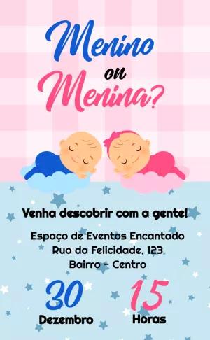 Convite Chá Revelação com Bebês nas Nuvens para Editar Online
