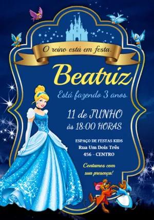 Convite de Aniversário Cinderela para Editar Online