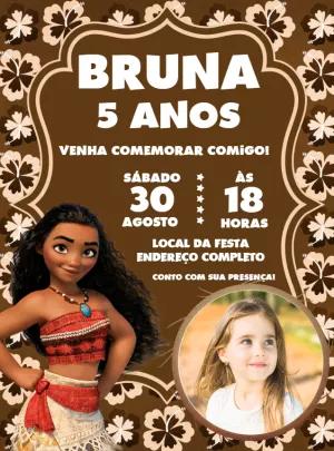 Convite de Aniversário Moana com Foto para Editar Online