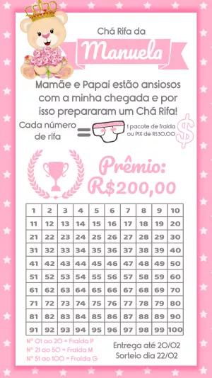 Chá Rifa Ursinha Princesa com Coroa para Editar Online