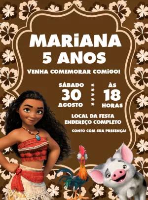 Convite de Aniversário Moana para Editar Online e Imprimir