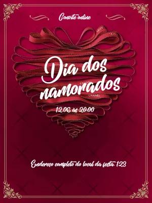 Convite Dia dos Namorados Coração de Fita Vermelha para Editar
