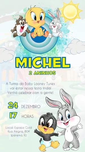 Convite Aniversário Baby Looney Tunes para Editar Online
