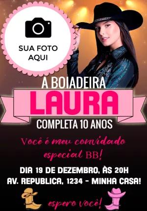 Convite Aniversário Boiadeira com Foto para Editar Online
