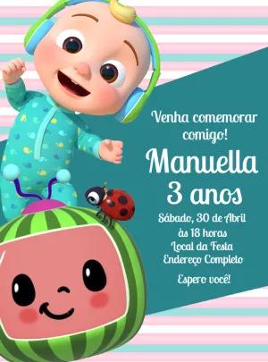 Convite de Aniversário Cocomelon com JJ para Editar Online