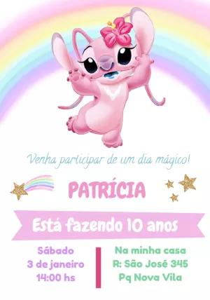 Convite Aniversário Angel Stitch Rosa para Editar Online